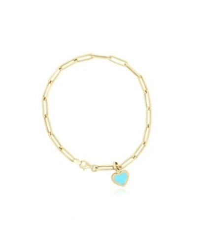 The Lovery Turquoise Heart Paperclip Bracelet 14k Gold