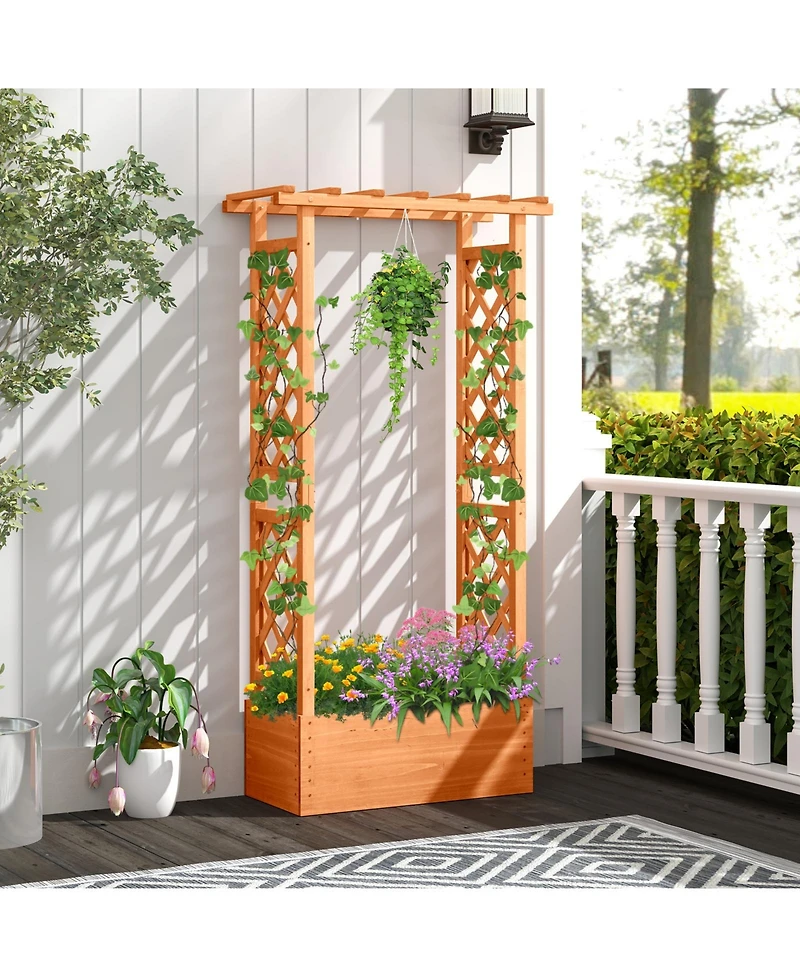 Raised Garden Bed with Side Trellis and Hanging Roof and Drainage Hole