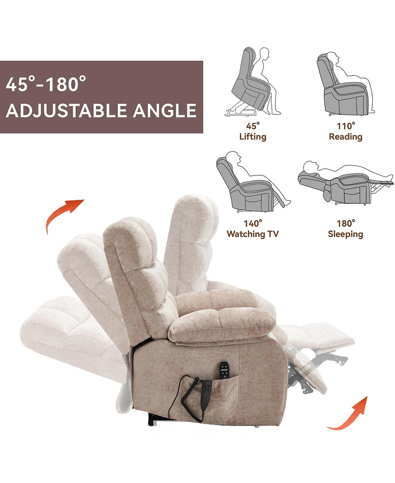 Lift Recliner Chair Heat Massage Dual Motor Infinite Position Up to 350 Lbs Large Electric Power Recliners with Power-Remote, Medium-firm and Hea