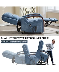Power Chenille Lift Recliner Chair Dual Motor Infinite Position Up to 350 Lbs with Solid Wood Armrests, Heat Massage and Heavy Duty Motion Mechanism