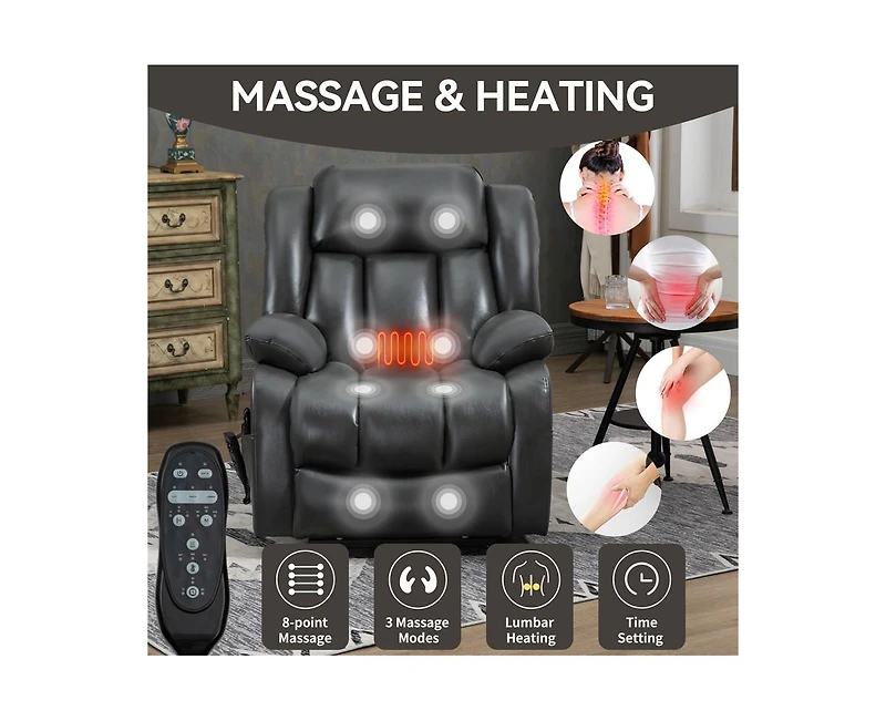 Casainc Dual Motor Infinite Position Up to 350 Lbs Electric Medium size Leatheraire Power Lift Recliner Chair with 8-Point Vibration Massage and Lumba