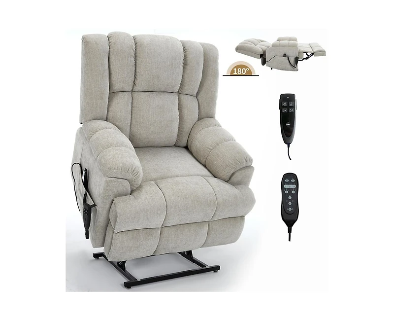 Dual Motor Heat Massage Power Lift Recliner Chair, Up to 350 lbs, Medium-Firm, Heavy-Duty with Remote