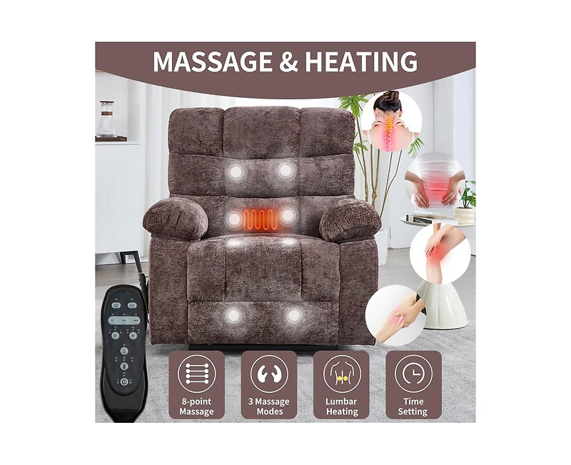 Lift Recliner Chair Heat Massage Dual Motor Infinite Position Up to 350 Lbs Large Electric Power Recliners with Power-Remote, Medium-firm and Hea