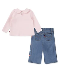 Levi's Little Girls 2-Piece Bow Top and Wide Jeans Set