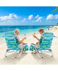 Foldable Backpack Beach Chair with Cup Holder and Storage Pockets Set of 2