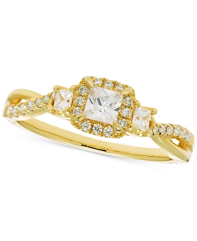 Diamond Princess Halo Twist Engagement Ring (1/2 ct. t.w.) in 14k Gold