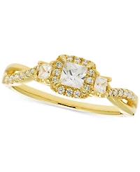 Diamond Princess Halo Twist Engagement Ring (1/2 ct. t.w.) in 14k Gold