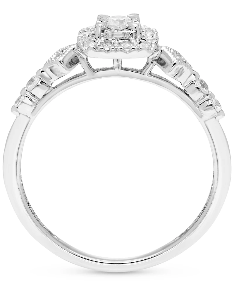 Diamond Halo Vintage Inspired Engagement Ring (1/4 ct. t.w.) in 14k White Gold