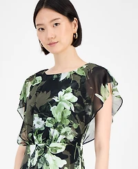 Connected Petite Floral Bodice-Overlay Jersey Dress