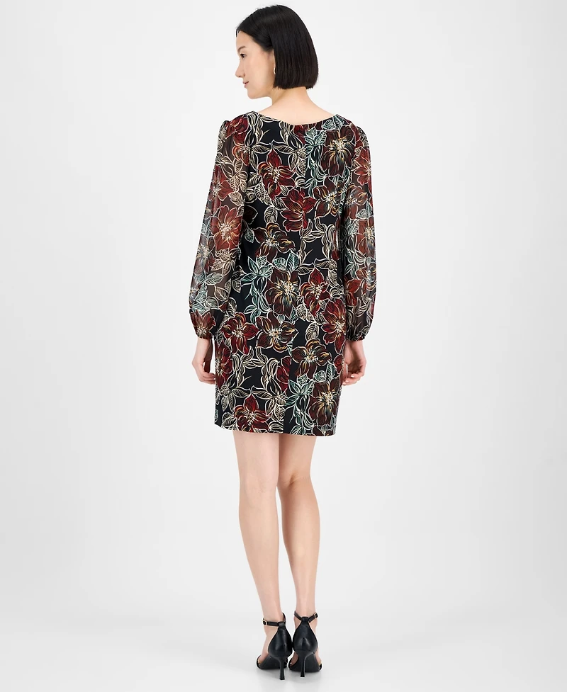 Connected Petite Floral Long-Sleeve Sheath Dress