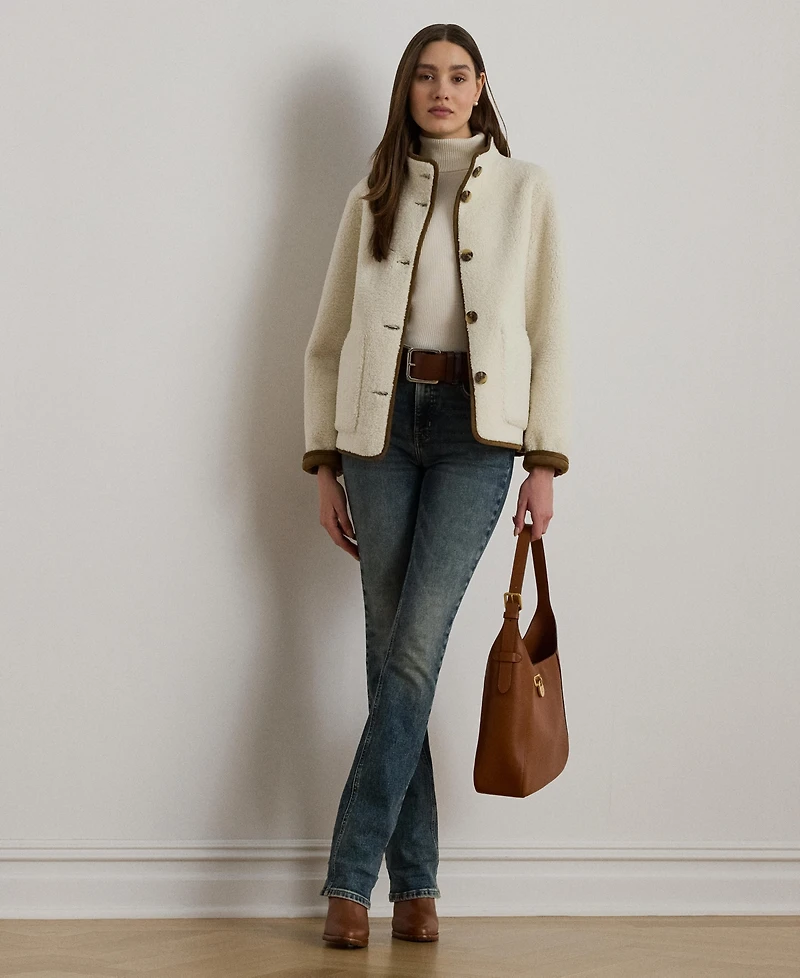 Lauren Ralph Women's Faux-Suede-Trim Fleece Jacket