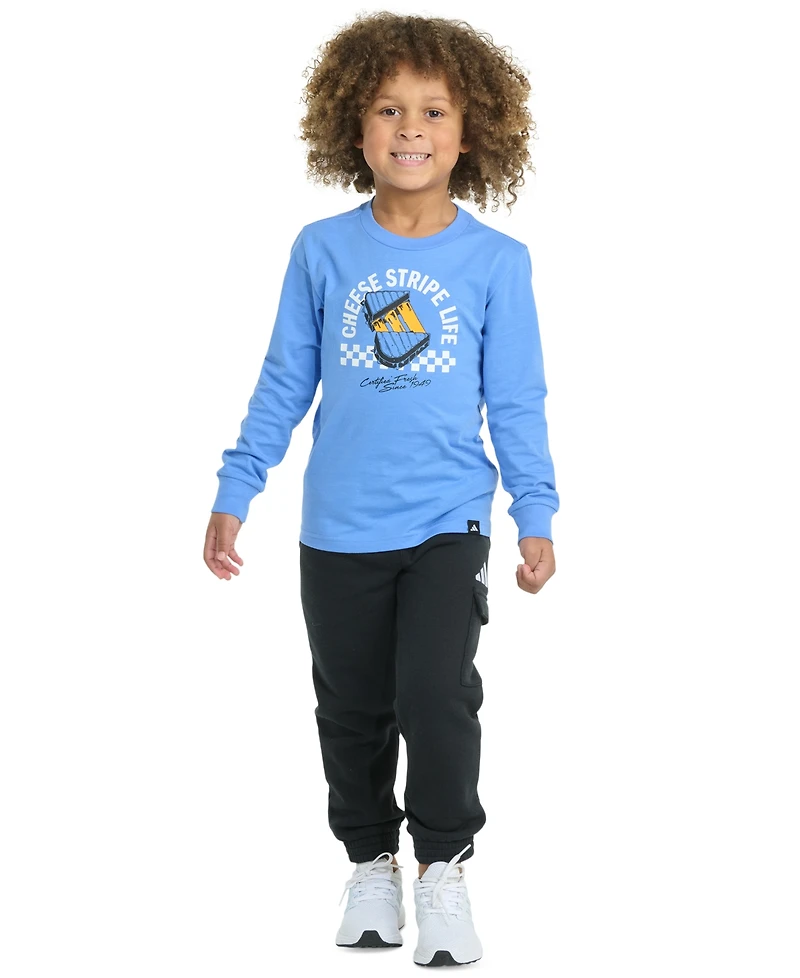 adidas Toddler & Little Boys Long-Sleeve Graphic T-Shirt Elastic-Waistband Cargo Jogger Pants, 2 Piece Set