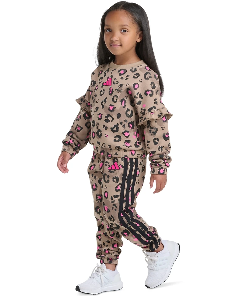 adidas Toddler & Little Girls Printed Flutter-Sleeve Pullover Sweatshirt Elastic-Waistband Jogger Pants, 2 Piece Set