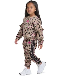 adidas Toddler & Little Girls Printed Flutter-Sleeve Pullover Sweatshirt Elastic-Waistband Jogger Pants, 2 Piece Set