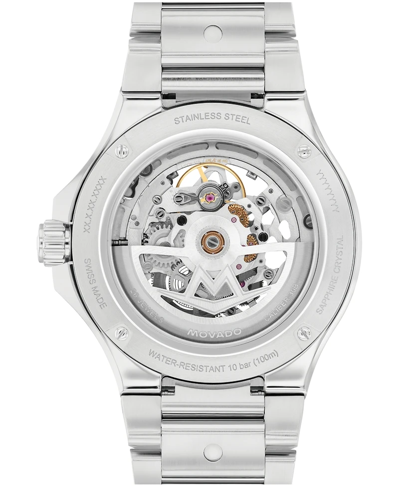 Movado Men's Alta S.e.Swiss Automatic Skeleton Stainless Steel Watch, 43.50mm