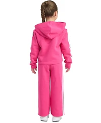 adidas Toddler & Little Girls Full-Zip 3-Stripe Hooded Fleece Jacket Wide-Leg Pants, 2 Piece Set