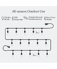 Ambience Pro 48 ft. Indoor/Outdoor Led Weatherproof 2-Watt String Lights with Warm White Hue
