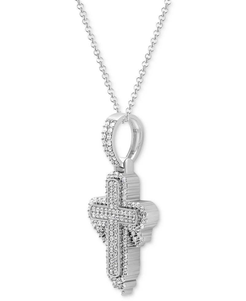 Men's Diamond Cluster Cross 22" Pendant Necklace (1 ct. t.w.) in 10k White Gold