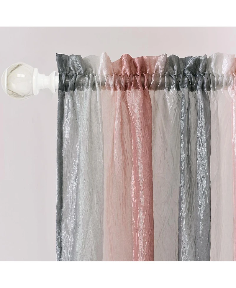 Kate Aurora 1 Piece Crushed Faux Satin Silver & Blush Rose Pink Ombre Window Curtain Panel