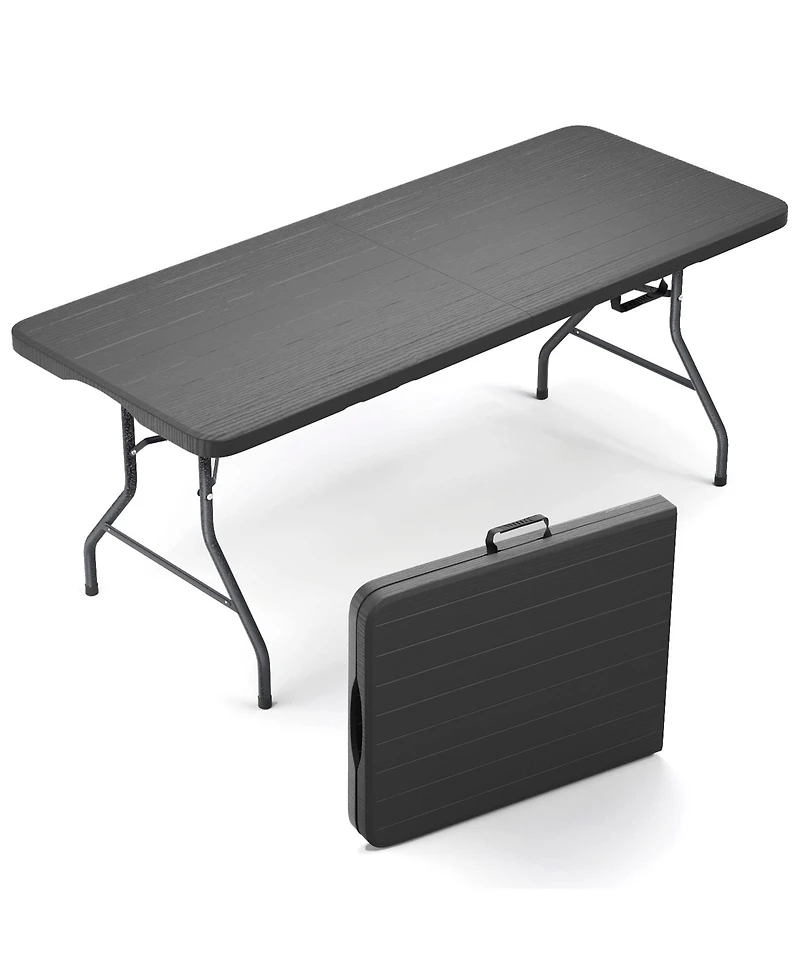 Sugift 6ft Rectangular Folding Table Fold-in-Half Long Party Table Collapsible Portable Table