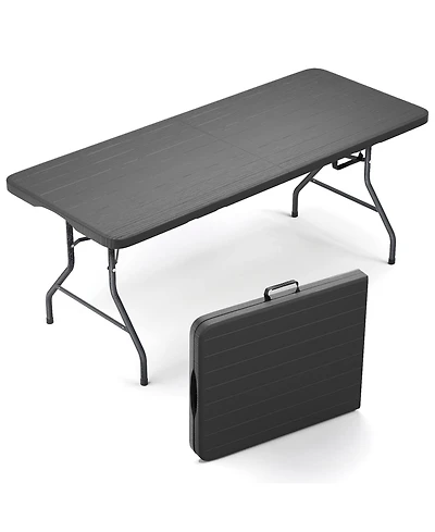 Sugift 6ft Rectangular Folding Table Fold-in-Half Long Party Table Collapsible Portable Table