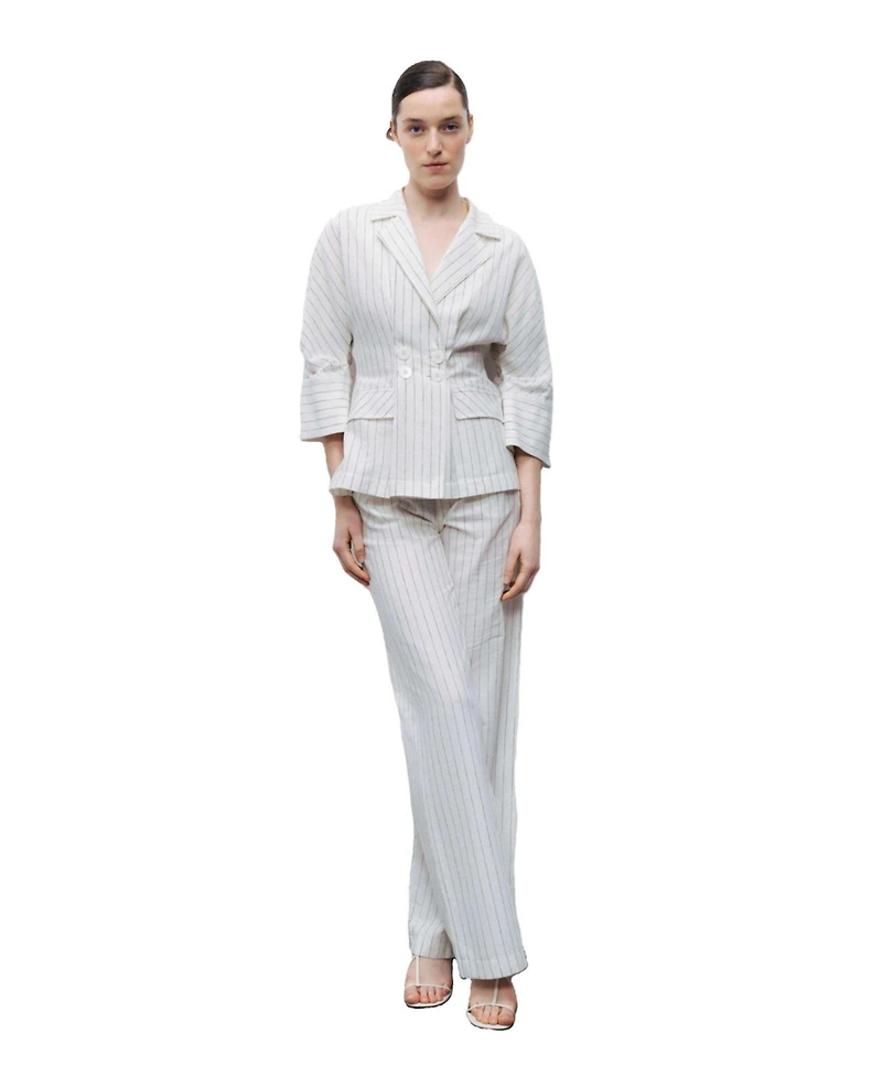 Nocturne Women's Linen Blend Striped High Waist Pants