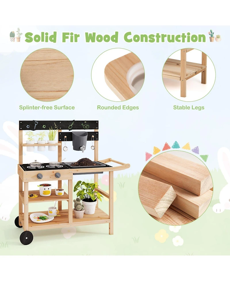 Outdoor Play Kitchen with Blackboard and Planting Pots