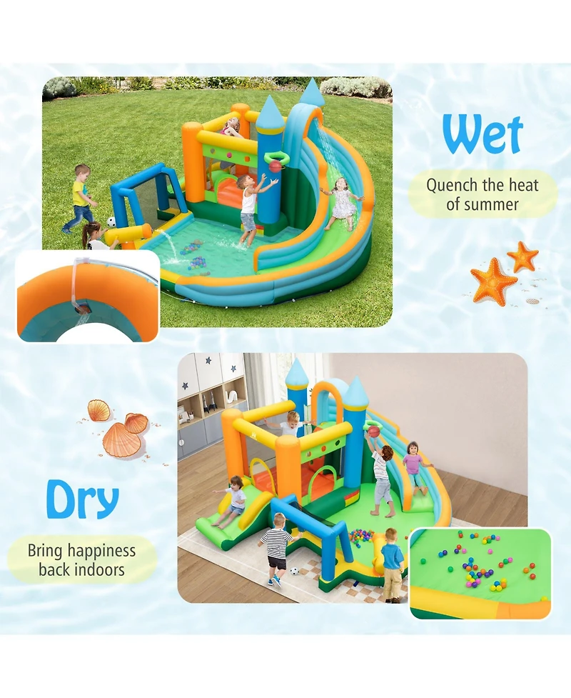 Inflatable Water Slide with Dual Slides and Splash Pool Bounce House with 680W Blower