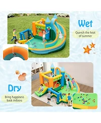 Inflatable Water Slide with Dual Slides and Splash Pool Bounce House with 680W Blower