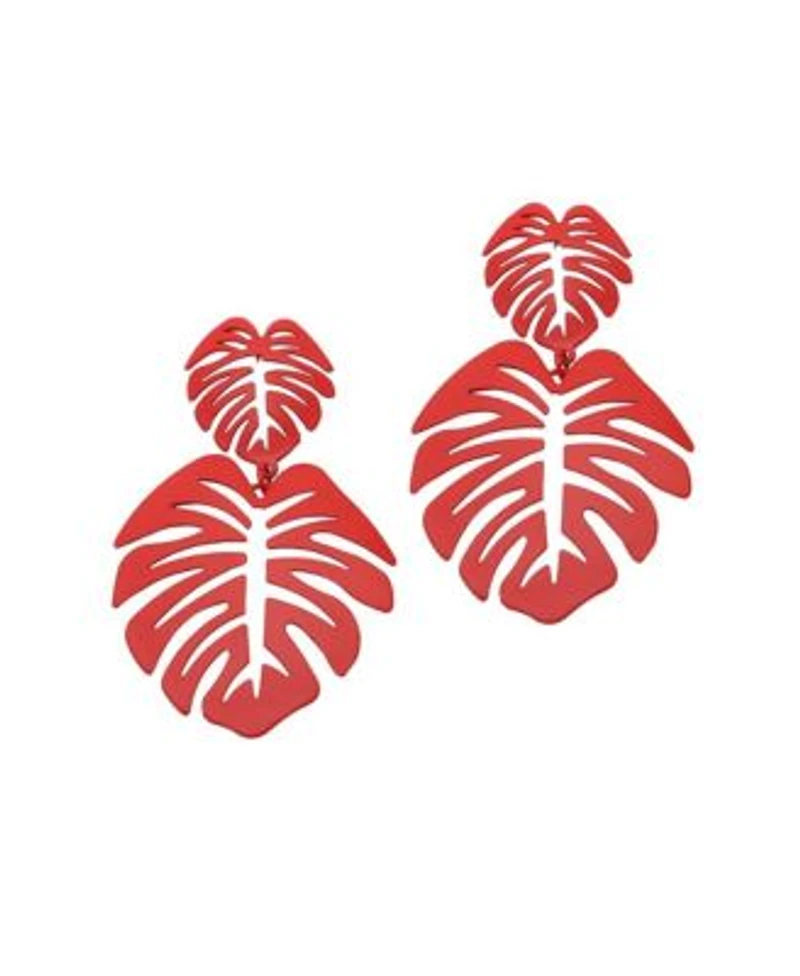 Sohi Womens Red Palm Leaf Drop Earrings