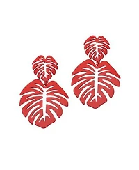 Sohi Womens Red Palm Leaf Drop Earrings