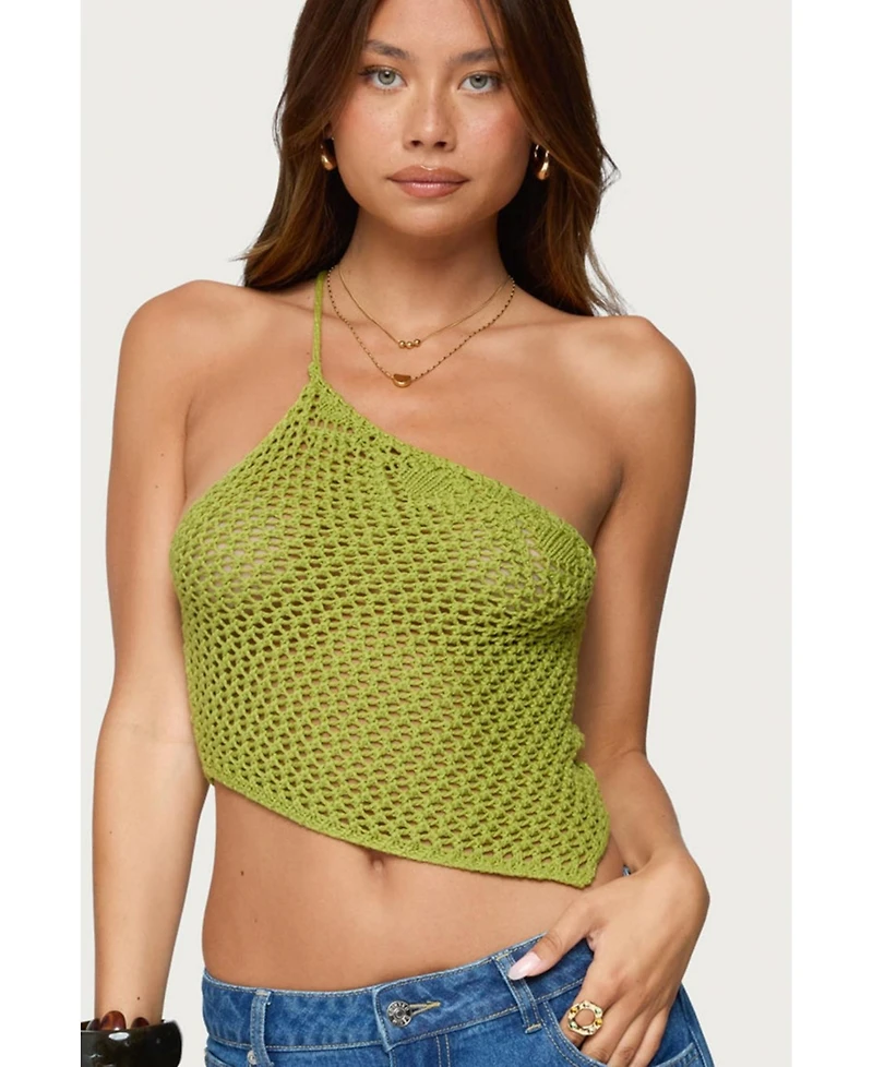 Edikted Women's Daley Asymmetric One Shoulder Crochet Top