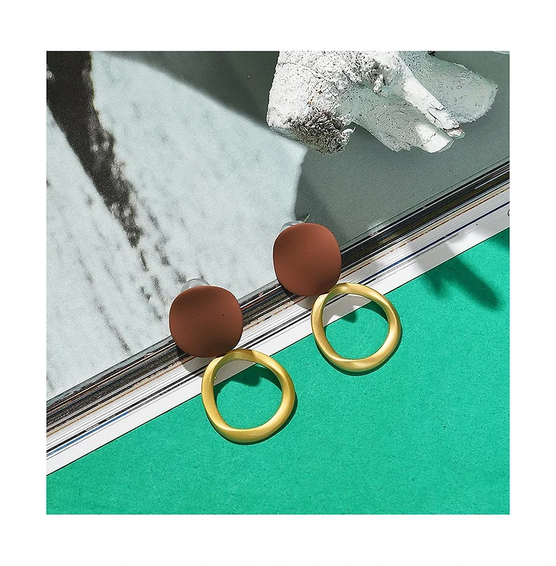 Sohi Women's Red Colourblock Circular Earrings