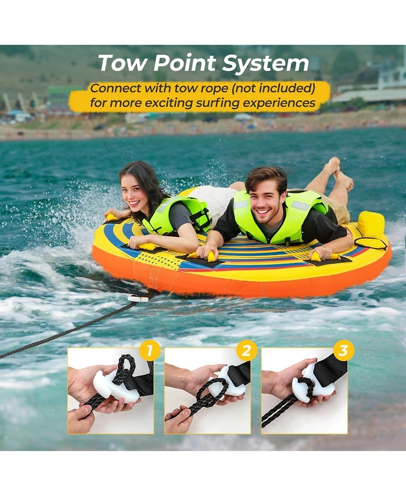 Mecale 1 or 2 Person Inflatable Towable Tube for Boating with Quick Connector