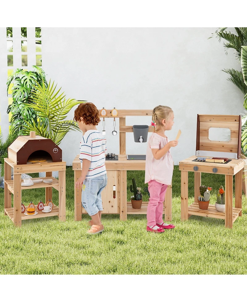 3-Piece Outdoor Kitchen Set Mud Kitchen with Separate Bbq Grill and Pizza Oven