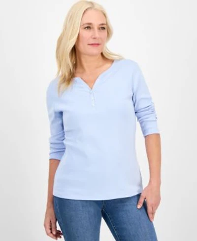 Style Co Womens Cotton 3 4 Sleeve Henley Tee Pxs 4x Created For Macys