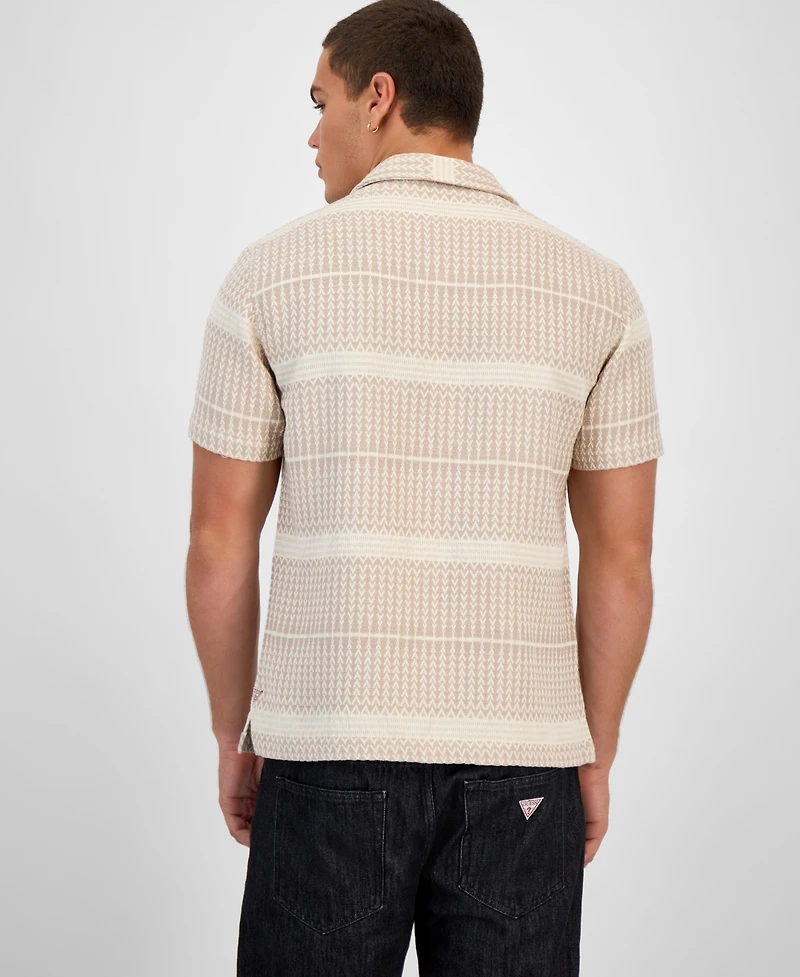 Guess Men's Arrow Jacquard Short Sleeve Button-Up Shirt