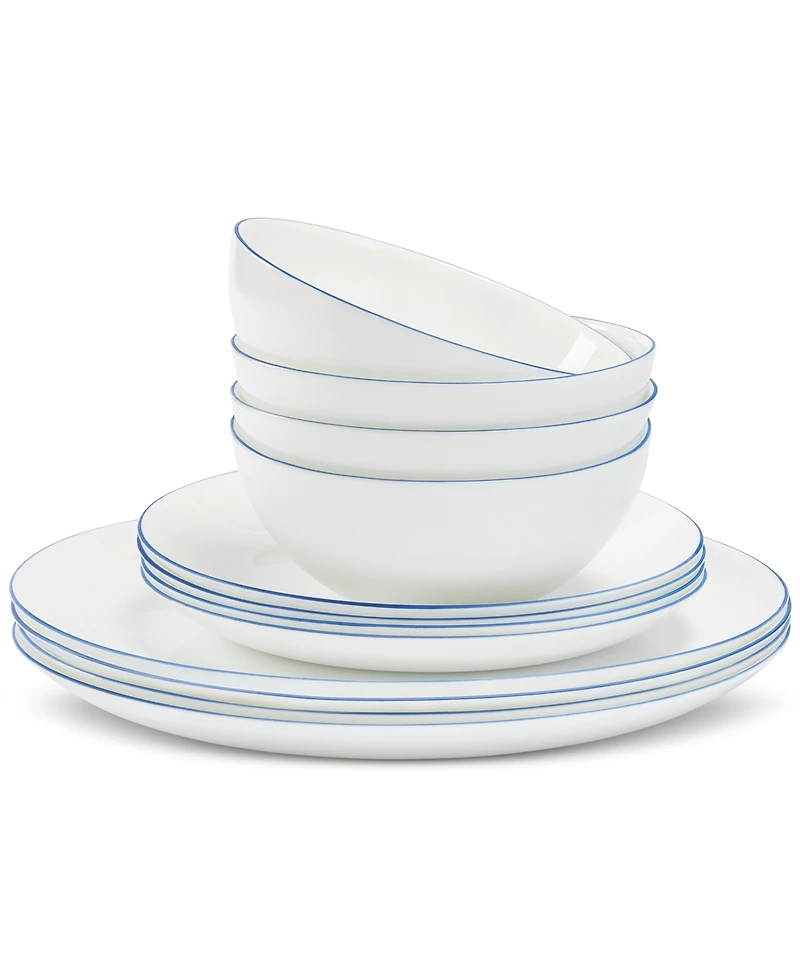 Arch Studio Opal Glass Blue Rim 12 Pc Dinnerware Set, Service for 4, Exclusively at Macy's