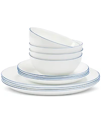 Arch Studio Opal Glass Blue Rim 12 Pc Dinnerware Set, Service for 4, Exclusively at Macy's