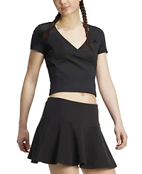 adidas Women's Surplice-Neck Three-Stripes Short-Sleeve T-Shirt