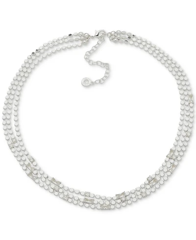 Anne Klein Silver-Tone Multi Row Cubic Zirconia Chain Baguette Necklace, 19-1/2" + 3" extender
