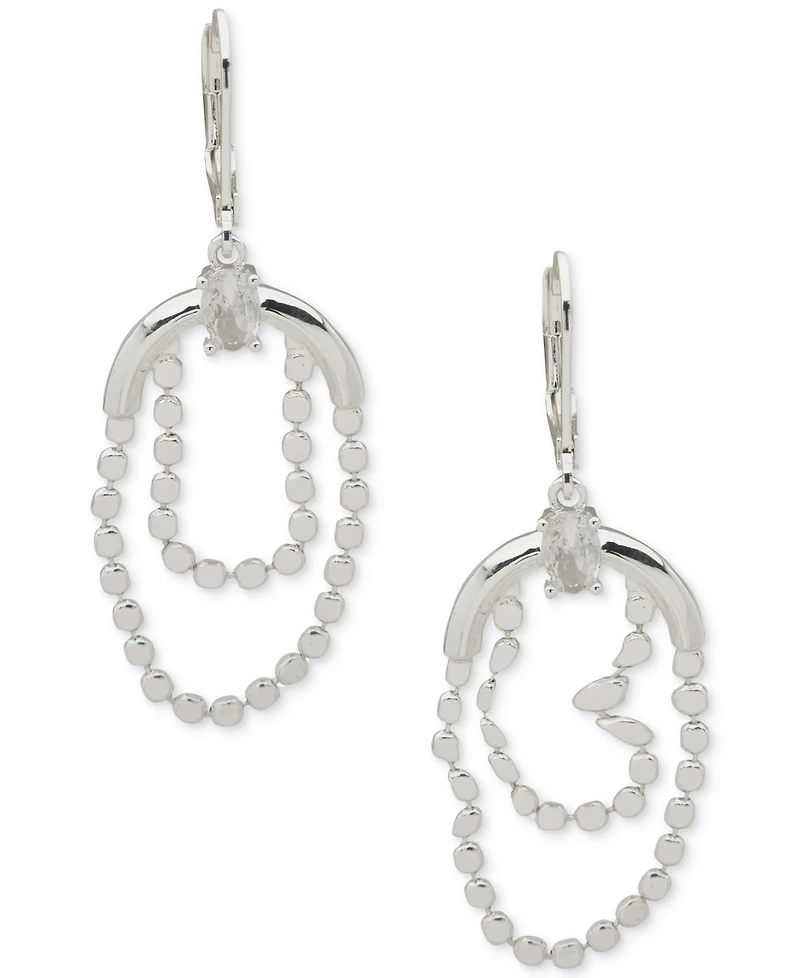 Anne Klein Silver-Tone Double Flat Chain Cubic Zirconia Drop Earrings