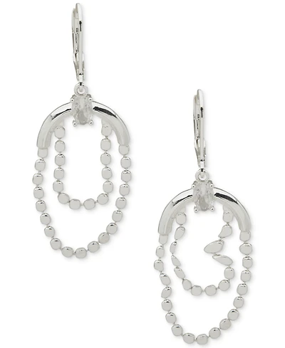 Anne Klein Silver-Tone Double Flat Chain Cubic Zirconia Drop Earrings