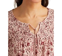 Lucky Brand Women's Floral Smocked Tassel-Tie Top