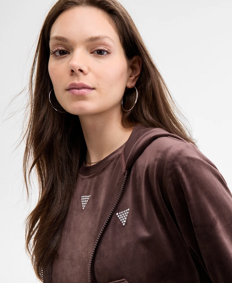 Guess Women's Couture Cropped Velour Hoodie