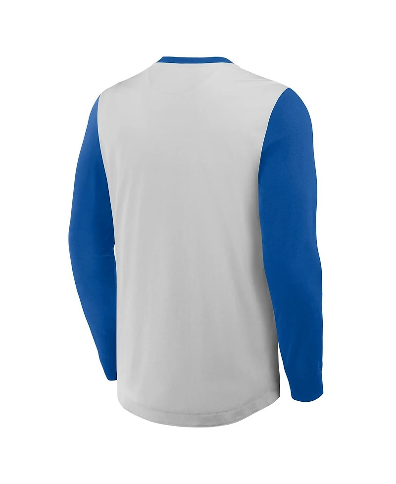 Fanatics Men's Gray/Royal Chicago Cubs Clubhouse Long Sleeve Henley Shirt