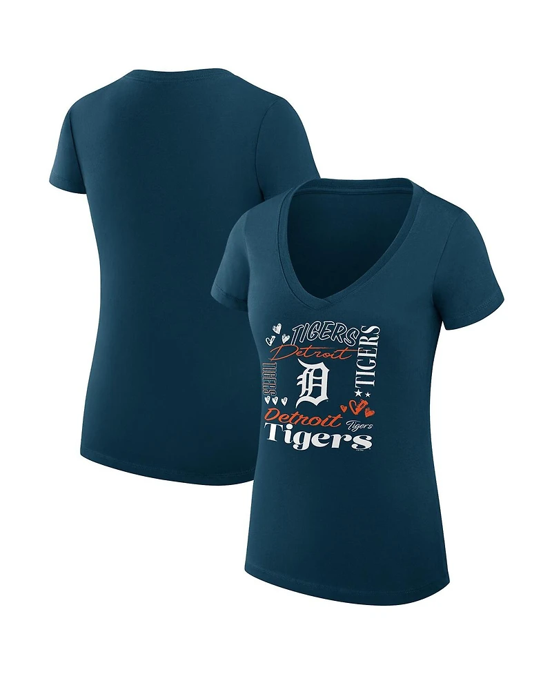 G-iii 4Her by Carl Banks Women's Navy Detroit Tigers Collage Team Graphic V-Neck Fitted T-Shirt