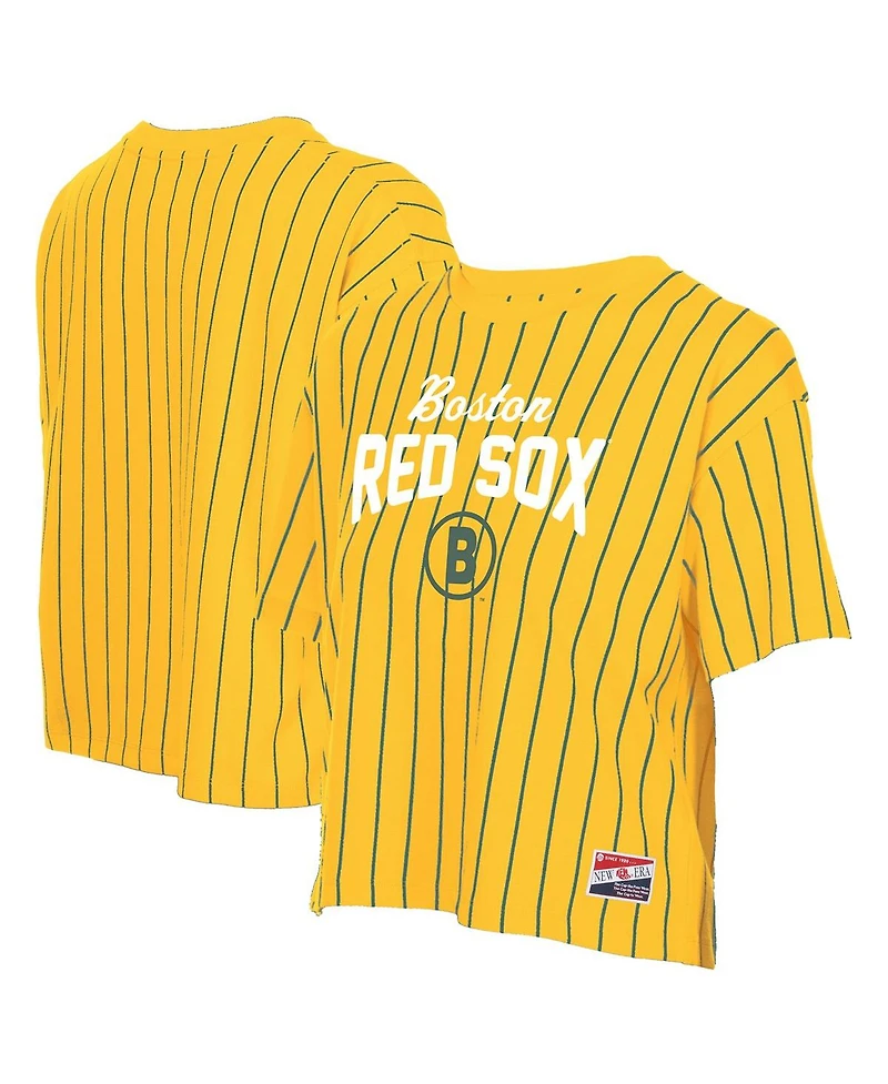 New Era Women's Yellow Boston Red Sox 2025 City Connect Pinstripe T-Shirt