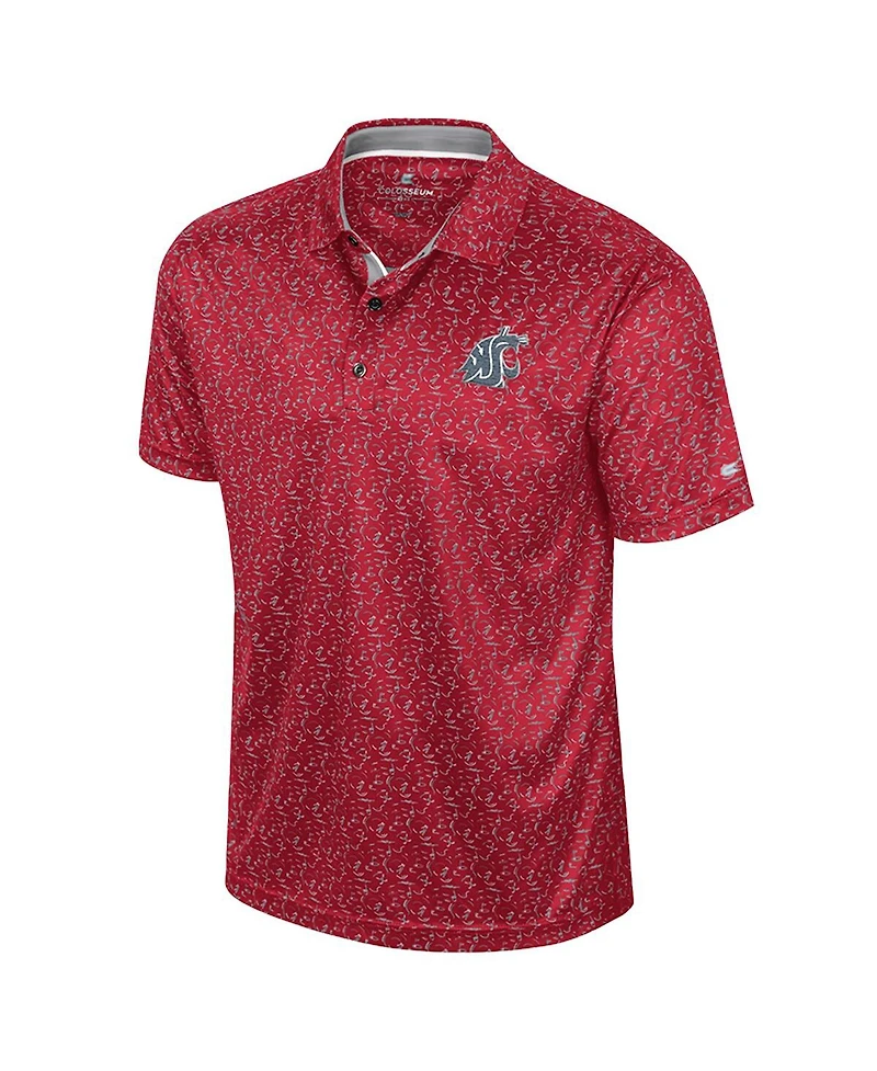 Colosseum Men's Crimson Washington State Cougars Sublimated Golf Polo Shirt