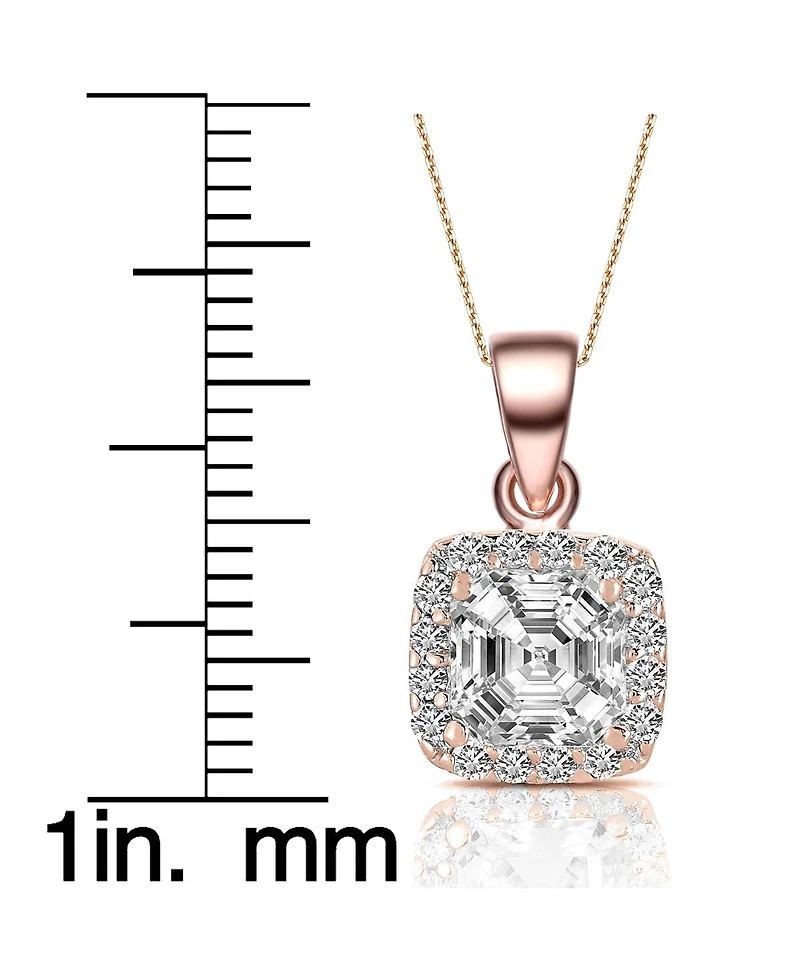 Sterling Silver with Colored Cubic Zirconia Asher Cut Square Framed Drop Pendant